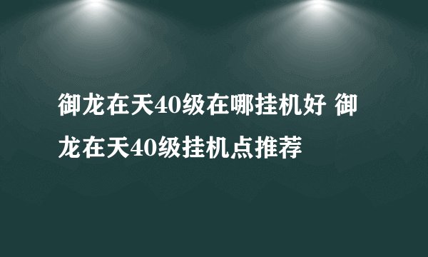 御龙在天40级在哪挂机好 御龙在天40级挂机点推荐