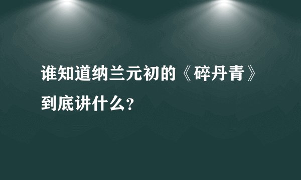 谁知道纳兰元初的《碎丹青》到底讲什么？
