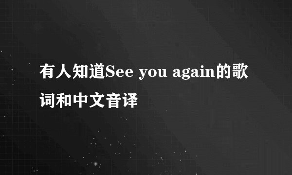 有人知道See you again的歌词和中文音译