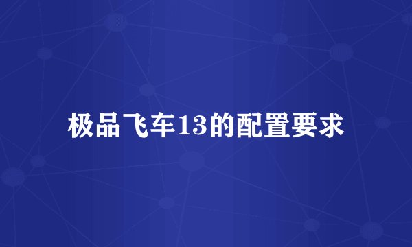 极品飞车13的配置要求