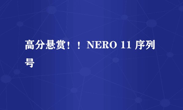 高分悬赏！！NERO 11 序列号