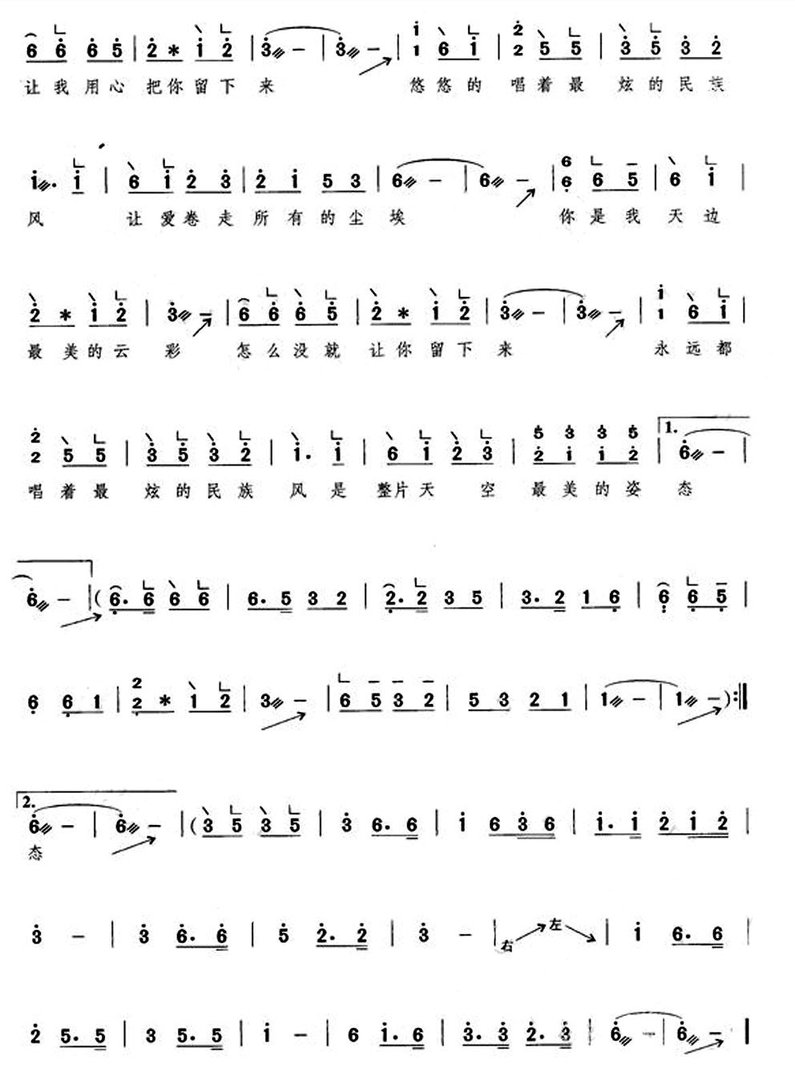 求《最炫民族风》的古筝谱子