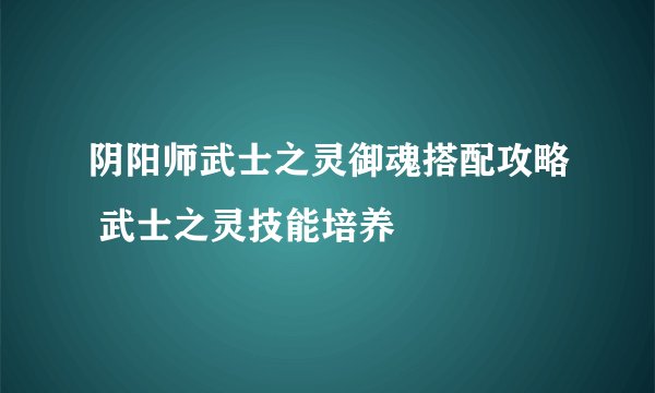 阴阳师武士之灵御魂搭配攻略 武士之灵技能培养