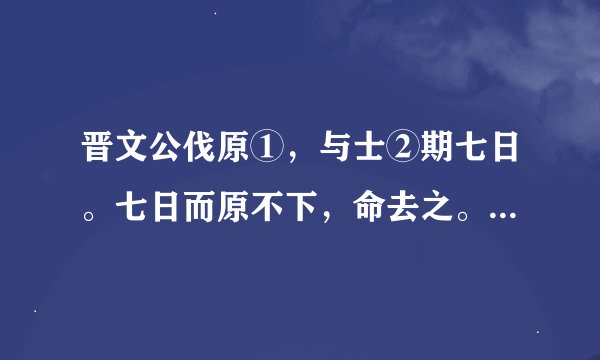 晋文公伐原①，与士②期七日。七日而原不下，命去之。谋士言曰:“原将下矣。”师吏请待之。公曰:“信，