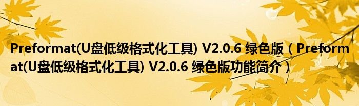 PreformatU盘低级格式化工具V206绿色版PreformatU盘低级格式化工具V206绿色版功能简介