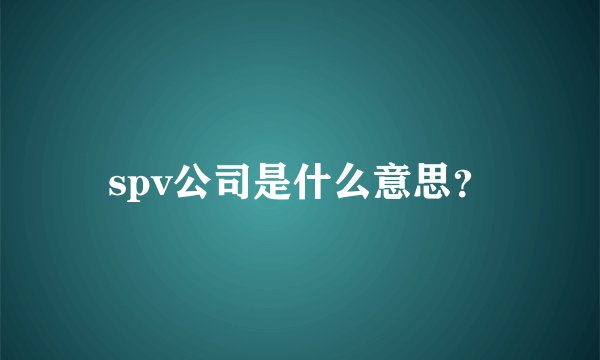 spv公司是什么意思？