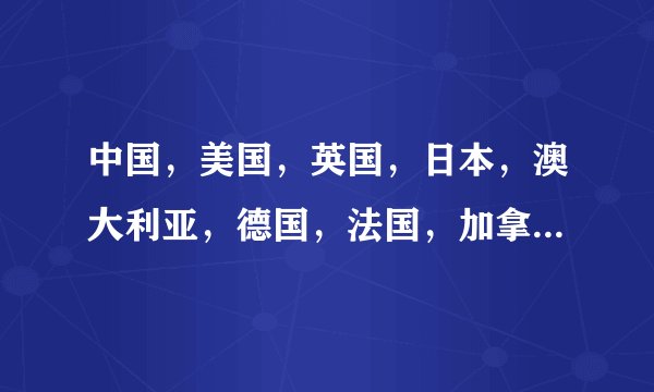 中国，美国，英国，日本，澳大利亚，德国，法国，加拿大这些国家的英语及首都（英语）