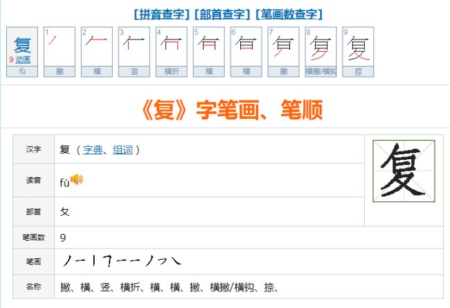 复的笔画顺序怎么写