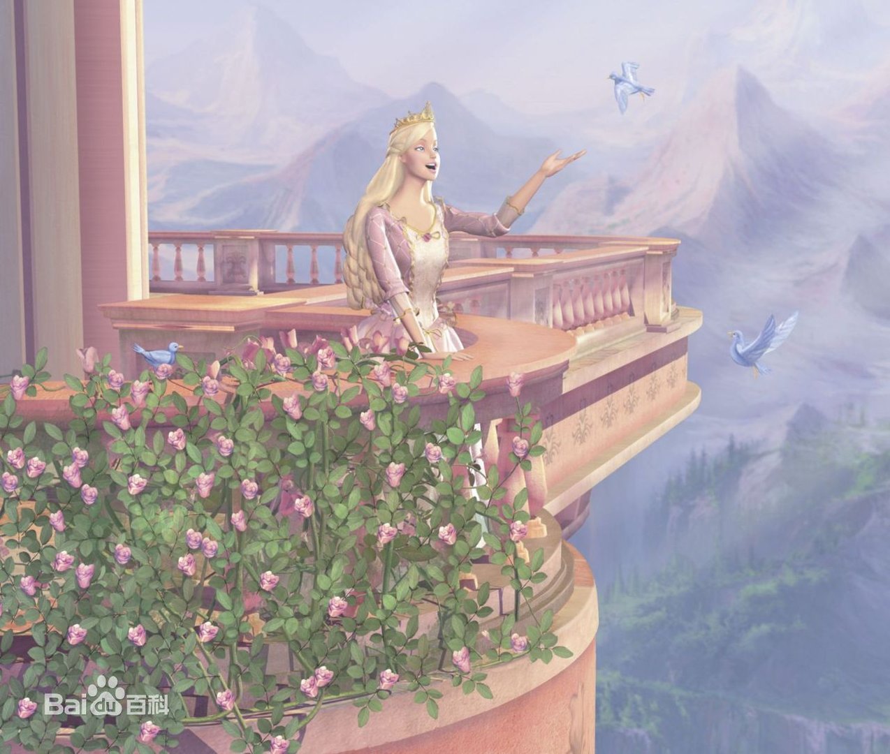 有一部动画片,公主被女巫用魔法困在一个塔里，用她的头发围绕整个王国，最后是王子打败女巫救出了她