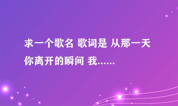 求一个歌名 歌词是 从那一天你离开的瞬间 我... 后面忘记了 求解答