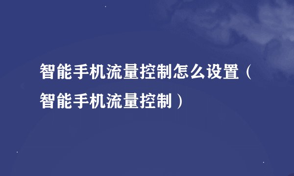 智能手机流量控制怎么设置（智能手机流量控制）
