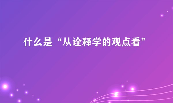 什么是“从诠释学的观点看”