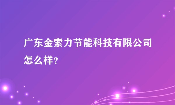 广东金索力节能科技有限公司怎么样？