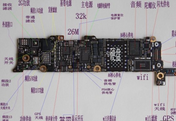 iphone5指南针不转了是什么原因?图中ic芯片在主板的什么位置?