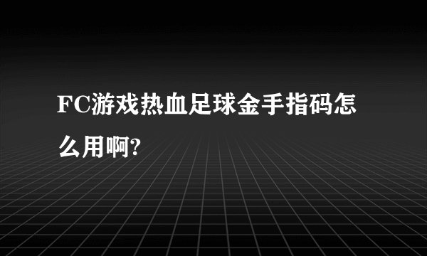 FC游戏热血足球金手指码怎么用啊?