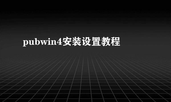 pubwin4安装设置教程