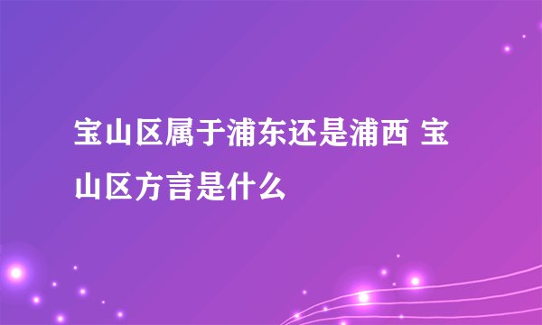 宝山区属于浦东还是浦西 宝山区方言是什么