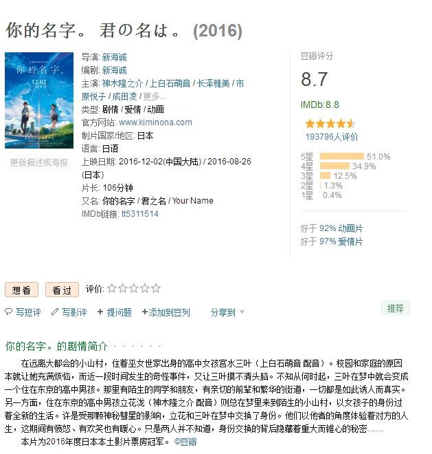 电影《你的名字》和《不能说的秘密》在情节上有些相似之处为什么没有人提起？