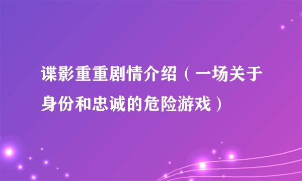 谍影重重剧情介绍（一场关于身份和忠诚的危险游戏）