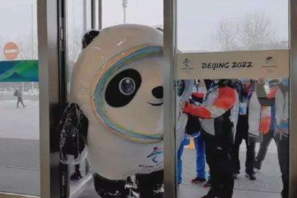 冰墩墩屁股冲外挤出电梯,摔了个屁墩儿,这一幕有多搞笑?