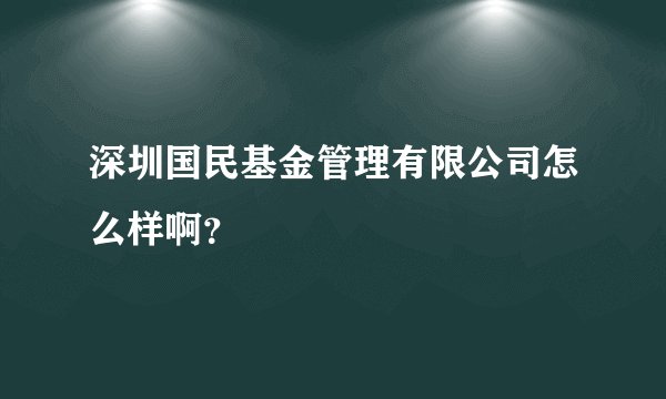深圳国民基金管理有限公司怎么样啊？