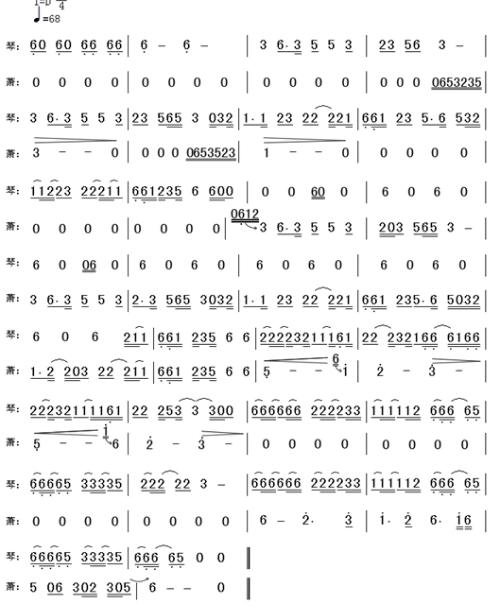 《笑傲江湖》之琴箫合奏曲的曲谱是什么？