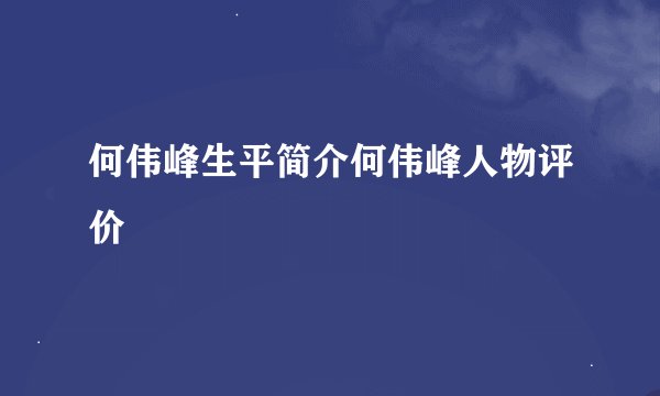 何伟峰生平简介何伟峰人物评价