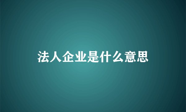 法人企业是什么意思