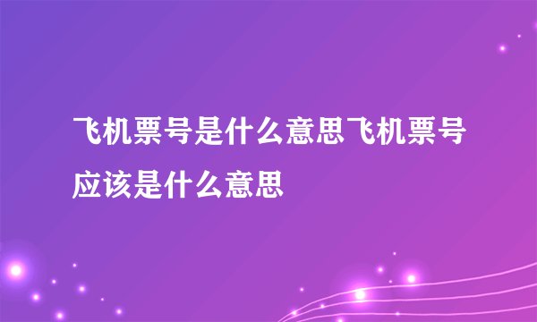 飞机票号是什么意思飞机票号应该是什么意思