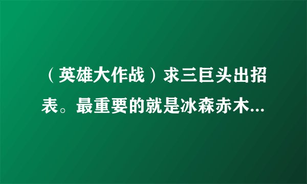 （英雄大作战）求三巨头出招表。最重要的就是冰森赤木召唤人那招，谢谢