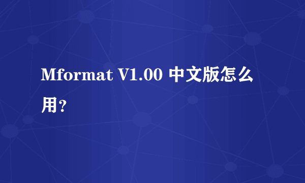 Mformat V1.00 中文版怎么用？