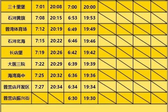 大连到普兰店轻轨最新时刻表