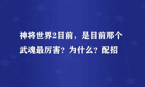 神将世界2目前，是目前那个武魂最厉害？为什么？配招