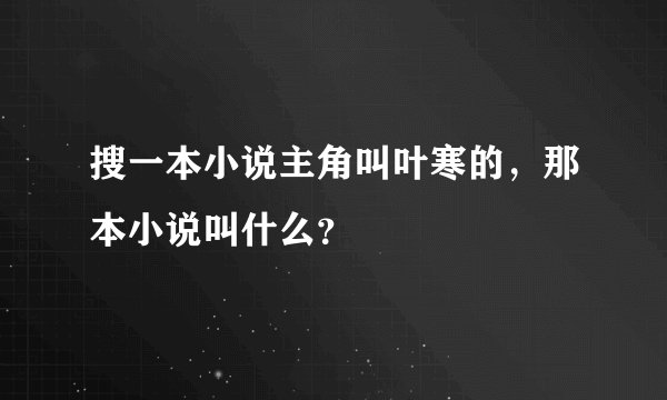 搜一本小说主角叫叶寒的，那本小说叫什么？