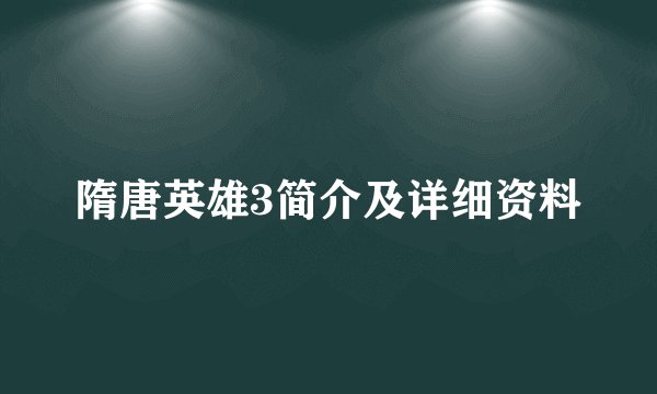 隋唐英雄3简介及详细资料