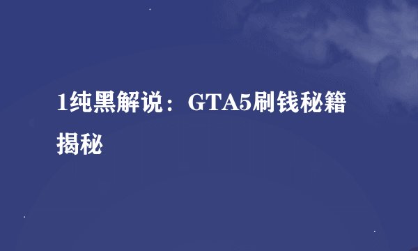 1纯黑解说：GTA5刷钱秘籍揭秘