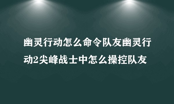 幽灵行动怎么命令队友幽灵行动2尖峰战士中怎么操控队友