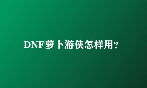 DNF萝卜游侠怎样用？