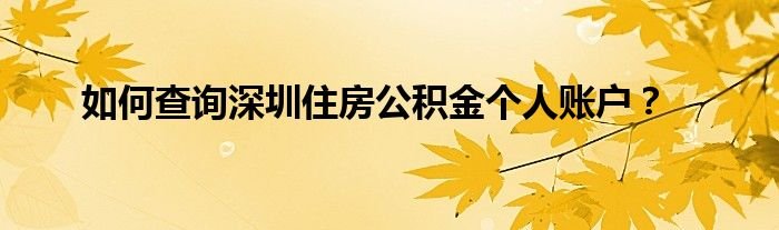 如何查询深圳住房公积金个人账户