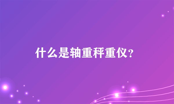 什么是轴重秤重仪？