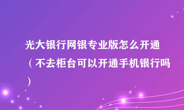 光大银行网银专业版怎么开通（不去柜台可以开通手机银行吗）