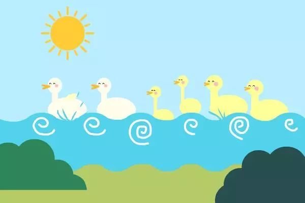 小鸭子在河水中游泳仿写句子