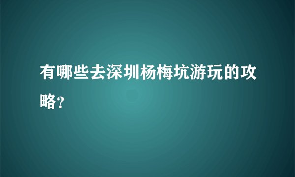 有哪些去深圳杨梅坑游玩的攻略？