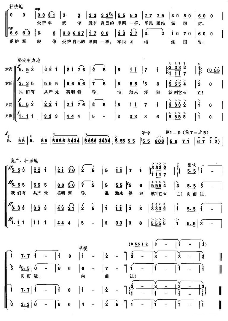 人民海军向前进 简谱