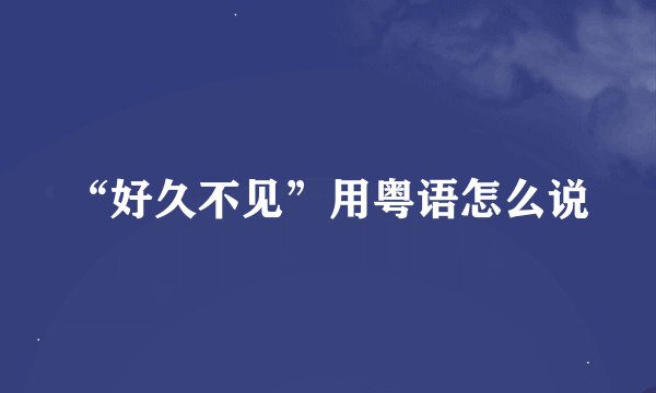 “好久不见”用粤语怎么说