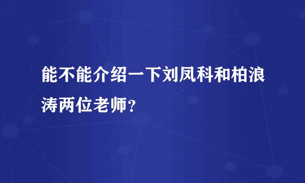 能不能介绍一下刘凤科和柏浪涛两位老师？